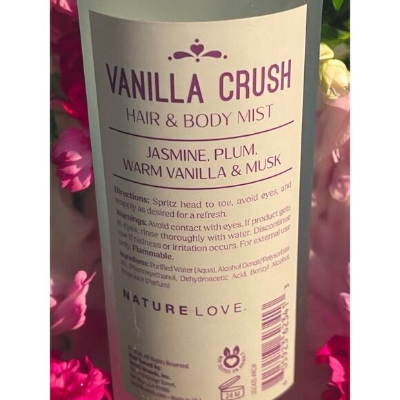 NATURE LOVE Vanilla Crush Hair & Body Mist  (Jasmine, plum, vanilla, Musk) 6 oz - Picture 2 of 2